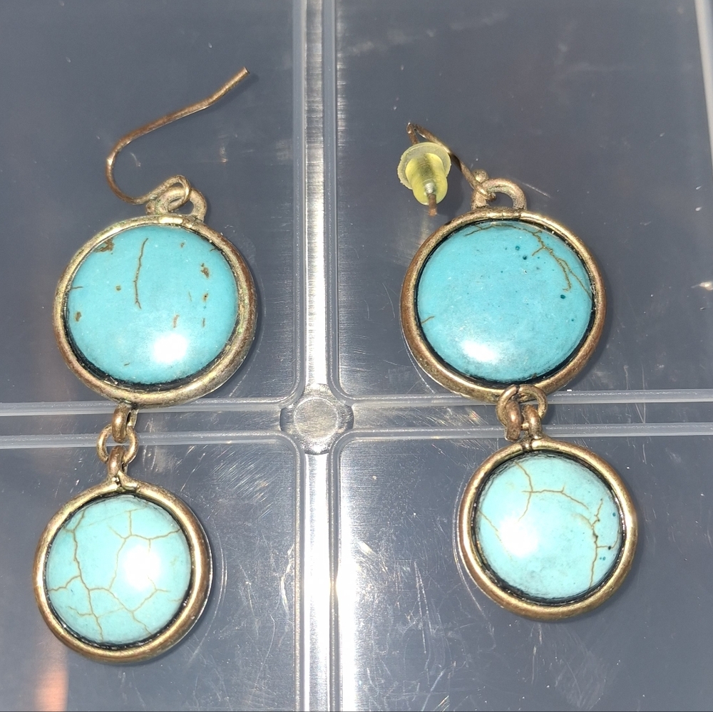 Turquoise Double-Drop Dangle Earrings - Unbranded - image 1